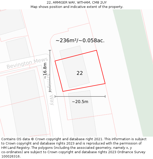 22, ARMIGER WAY, WITHAM, CM8 2UY: Plot and title map