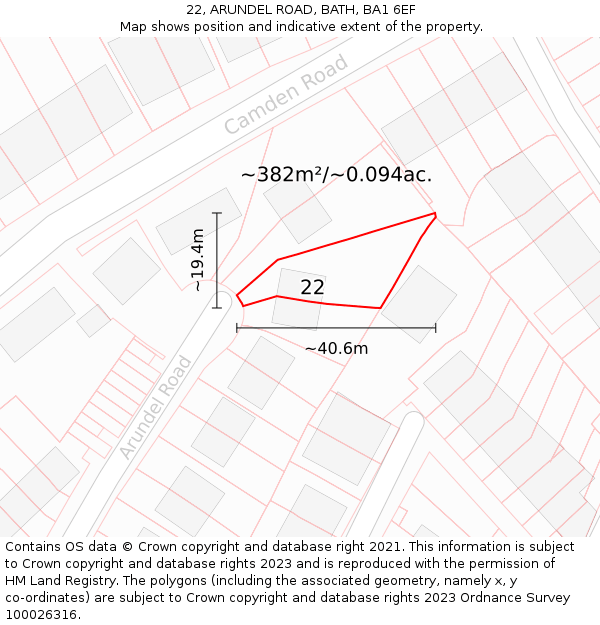 22, ARUNDEL ROAD, BATH, BA1 6EF: Plot and title map