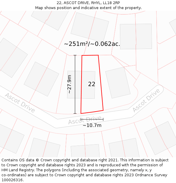 22, ASCOT DRIVE, RHYL, LL18 2RP: Plot and title map