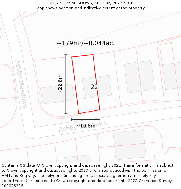 22, ASHBY MEADOWS, SPILSBY, PE23 5DN: Plot and title map