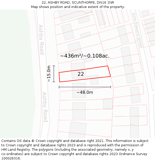 22, ASHBY ROAD, SCUNTHORPE, DN16 1NR: Plot and title map