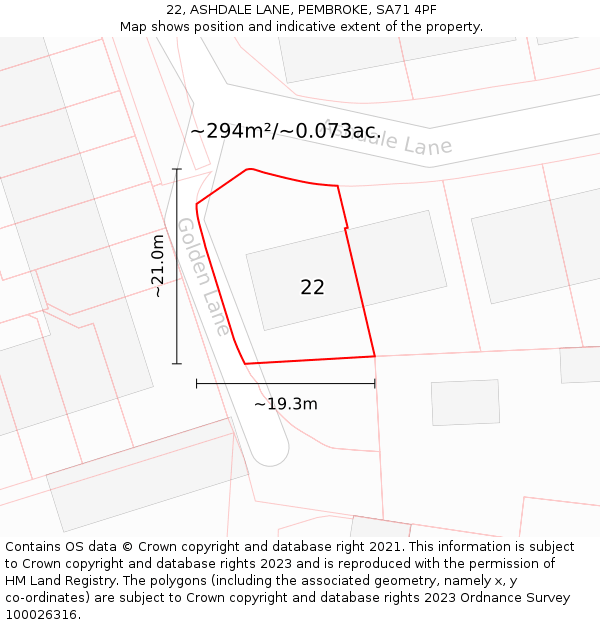 22, ASHDALE LANE, PEMBROKE, SA71 4PF: Plot and title map