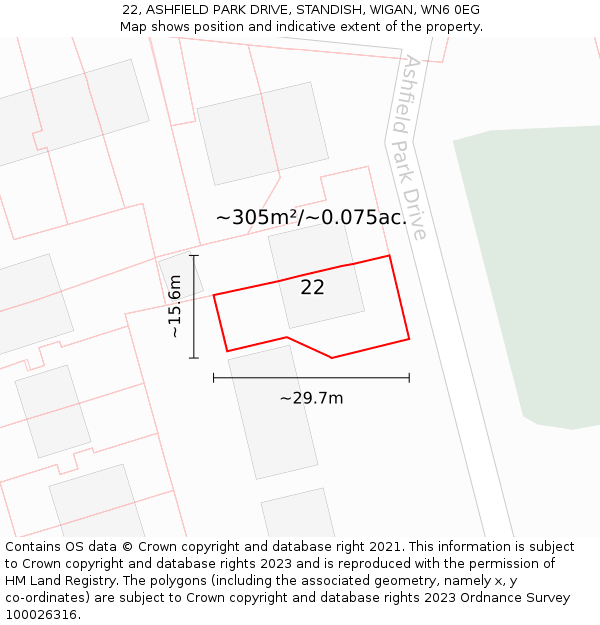 22, ASHFIELD PARK DRIVE, STANDISH, WIGAN, WN6 0EG: Plot and title map