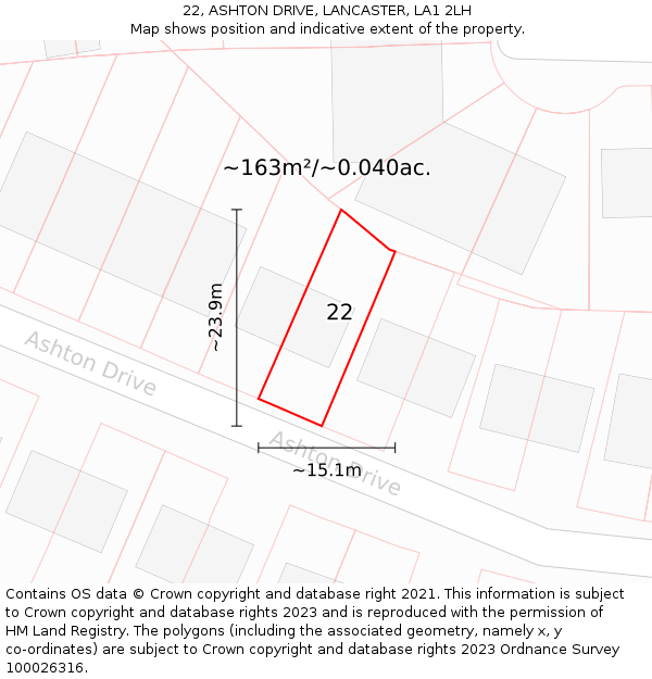 22, ASHTON DRIVE, LANCASTER, LA1 2LH: Plot and title map