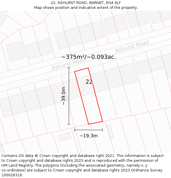 22, ASHURST ROAD, BARNET, EN4 9LF: Plot and title map
