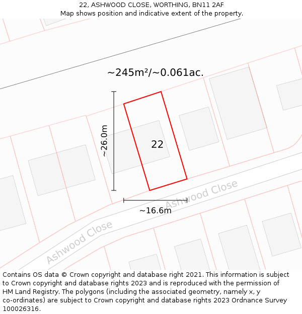 22, ASHWOOD CLOSE, WORTHING, BN11 2AF: Plot and title map