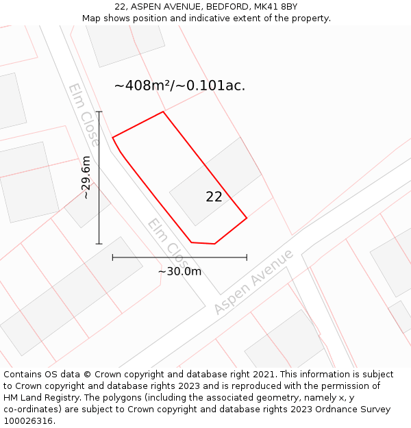 22, ASPEN AVENUE, BEDFORD, MK41 8BY: Plot and title map