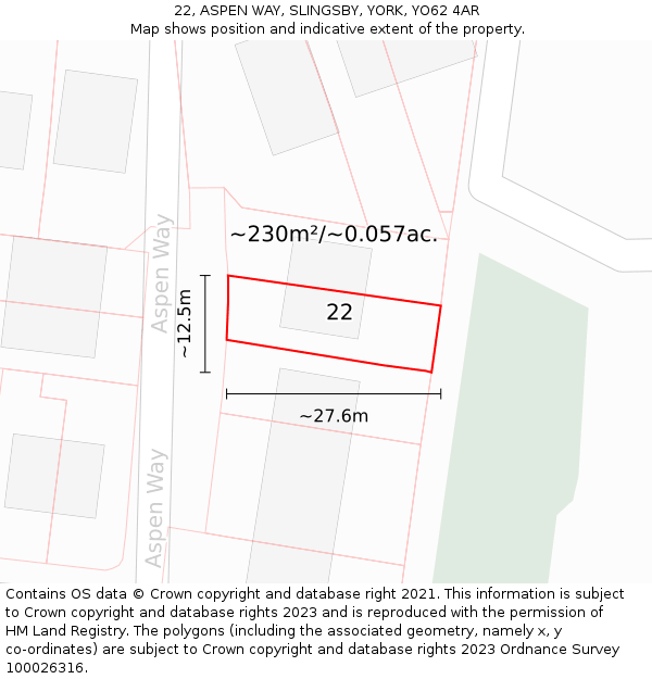 22, ASPEN WAY, SLINGSBY, YORK, YO62 4AR: Plot and title map