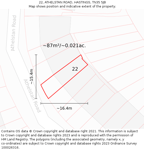 22, ATHELSTAN ROAD, HASTINGS, TN35 5JB: Plot and title map