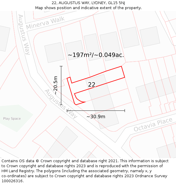 22, AUGUSTUS WAY, LYDNEY, GL15 5NJ: Plot and title map