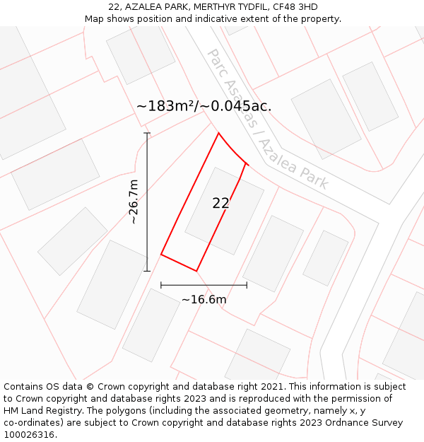 22, AZALEA PARK, MERTHYR TYDFIL, CF48 3HD: Plot and title map