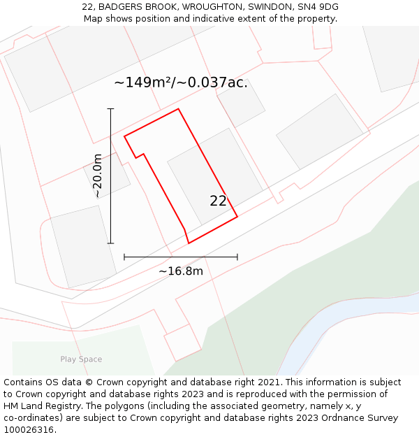 22, BADGERS BROOK, WROUGHTON, SWINDON, SN4 9DG: Plot and title map