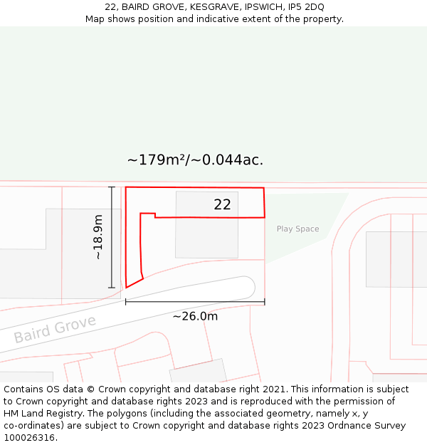 22, BAIRD GROVE, KESGRAVE, IPSWICH, IP5 2DQ: Plot and title map