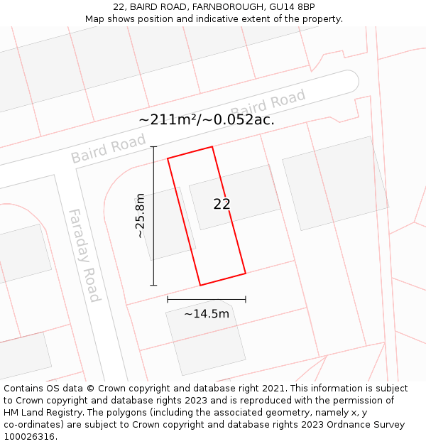 22, BAIRD ROAD, FARNBOROUGH, GU14 8BP: Plot and title map