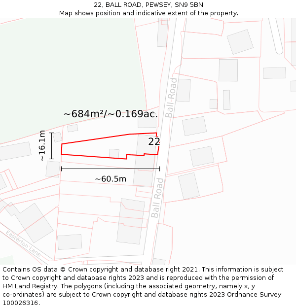 22, BALL ROAD, PEWSEY, SN9 5BN: Plot and title map