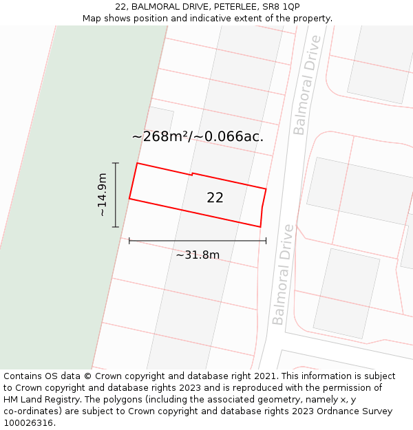 22, BALMORAL DRIVE, PETERLEE, SR8 1QP: Plot and title map