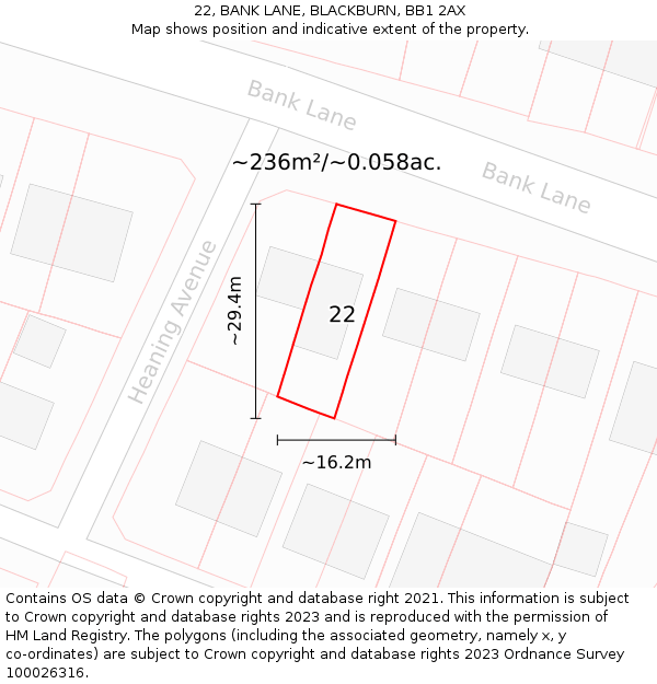 22, BANK LANE, BLACKBURN, BB1 2AX: Plot and title map
