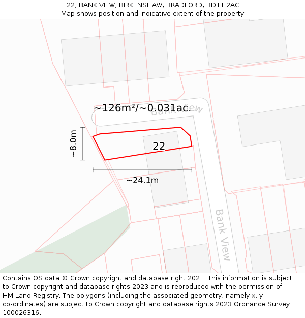 22, BANK VIEW, BIRKENSHAW, BRADFORD, BD11 2AG: Plot and title map