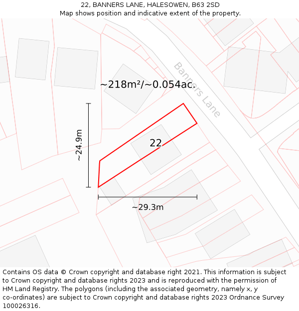 22, BANNERS LANE, HALESOWEN, B63 2SD: Plot and title map