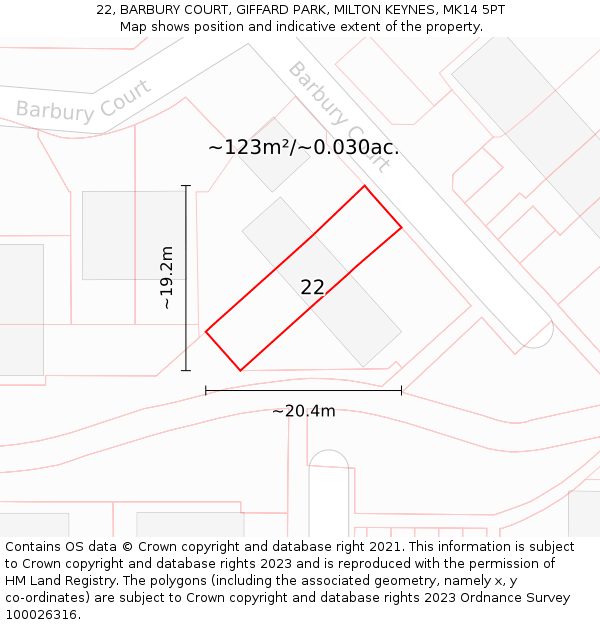 22, BARBURY COURT, GIFFARD PARK, MILTON KEYNES, MK14 5PT: Plot and title map