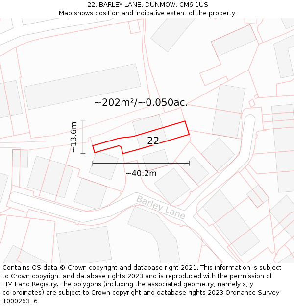 22, BARLEY LANE, DUNMOW, CM6 1US: Plot and title map