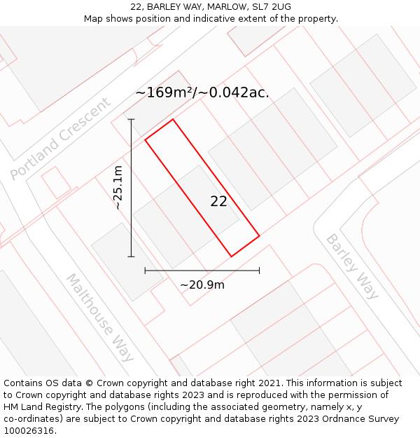 22, BARLEY WAY, MARLOW, SL7 2UG: Plot and title map