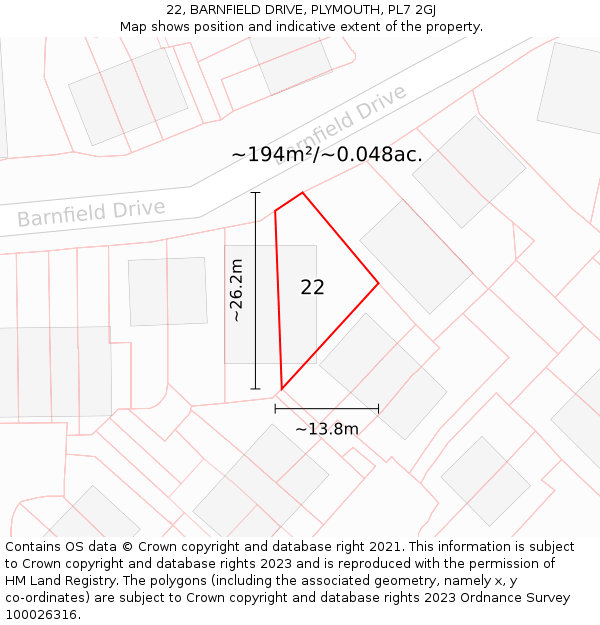 22, BARNFIELD DRIVE, PLYMOUTH, PL7 2GJ: Plot and title map