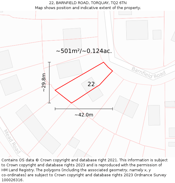 22, BARNFIELD ROAD, TORQUAY, TQ2 6TN: Plot and title map