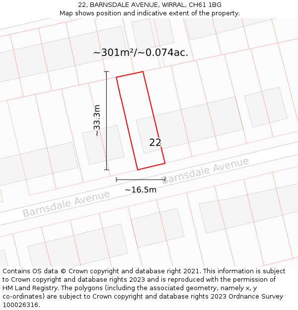 22, BARNSDALE AVENUE, WIRRAL, CH61 1BG: Plot and title map