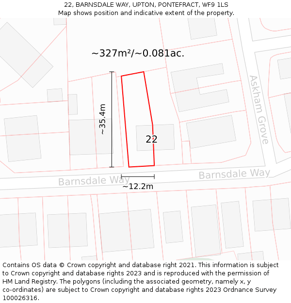 22, BARNSDALE WAY, UPTON, PONTEFRACT, WF9 1LS: Plot and title map