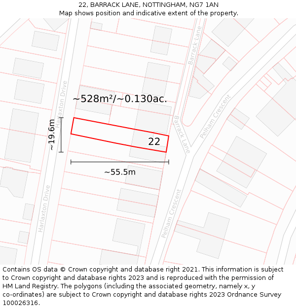 22, BARRACK LANE, NOTTINGHAM, NG7 1AN: Plot and title map