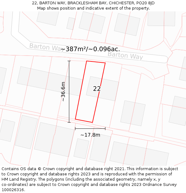 22, BARTON WAY, BRACKLESHAM BAY, CHICHESTER, PO20 8JD: Plot and title map