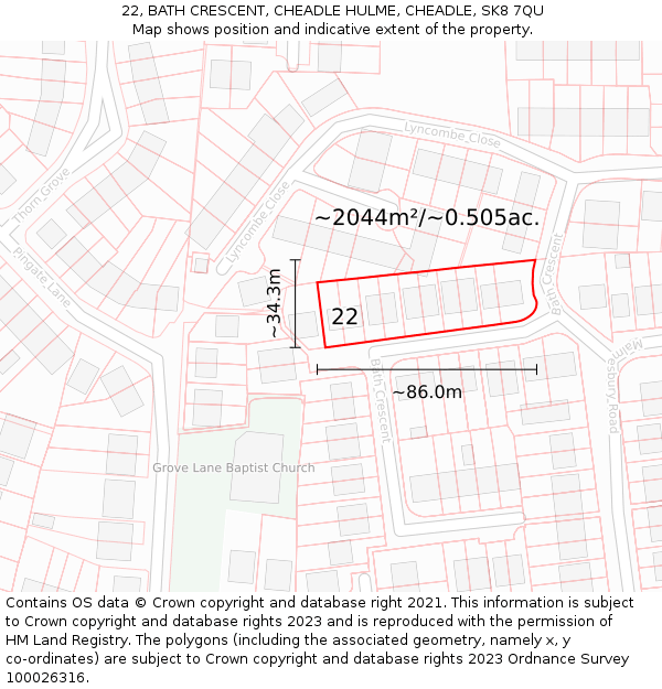 22, BATH CRESCENT, CHEADLE HULME, CHEADLE, SK8 7QU: Plot and title map