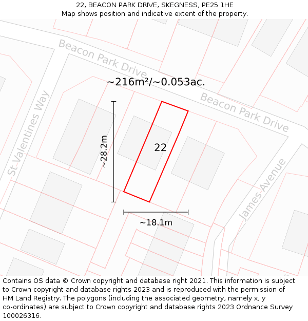 22, BEACON PARK DRIVE, SKEGNESS, PE25 1HE: Plot and title map