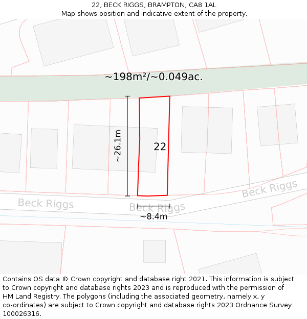 22, BECK RIGGS, BRAMPTON, CA8 1AL: Plot and title map