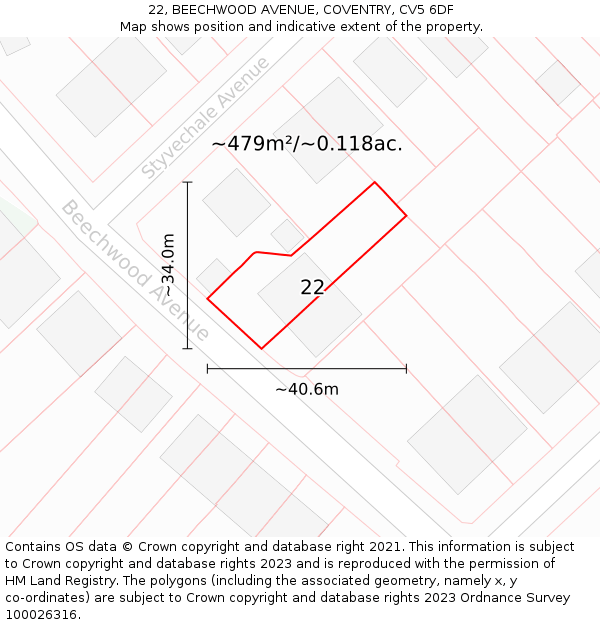 22, BEECHWOOD AVENUE, COVENTRY, CV5 6DF: Plot and title map