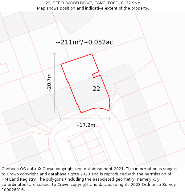 22, BEECHWOOD DRIVE, CAMELFORD, PL32 9NA: Plot and title map