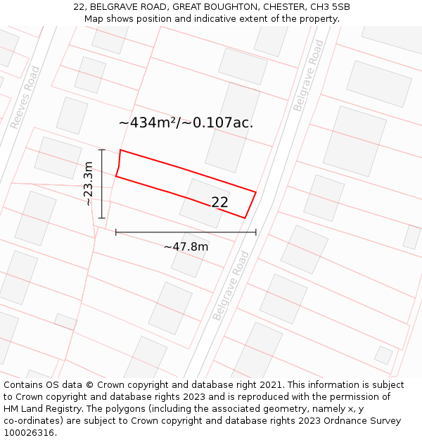 22, BELGRAVE ROAD, GREAT BOUGHTON, CHESTER, CH3 5SB: Plot and title map