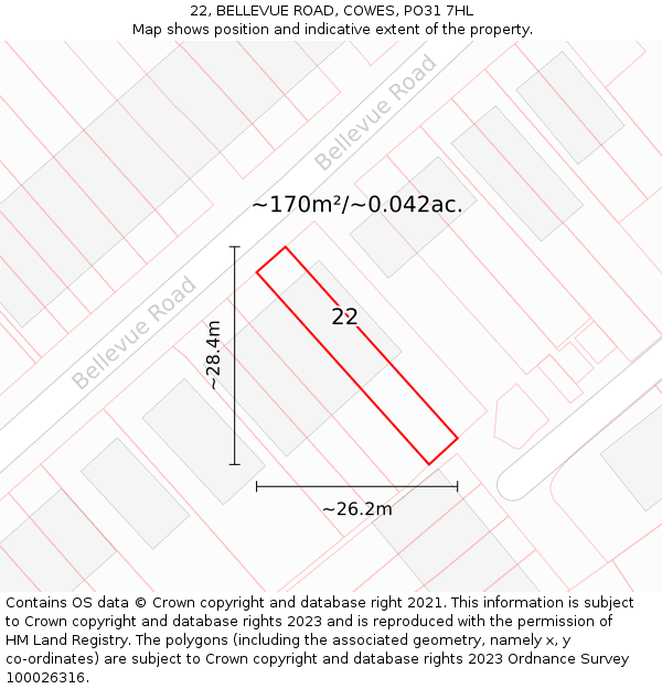 22, BELLEVUE ROAD, COWES, PO31 7HL: Plot and title map