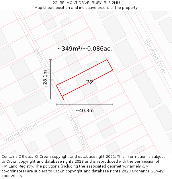 22, BELMONT DRIVE, BURY, BL8 2HU: Plot and title map