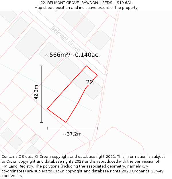 22, BELMONT GROVE, RAWDON, LEEDS, LS19 6AL: Plot and title map