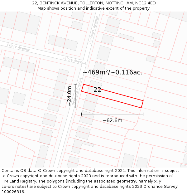 22, BENTINCK AVENUE, TOLLERTON, NOTTINGHAM, NG12 4ED: Plot and title map