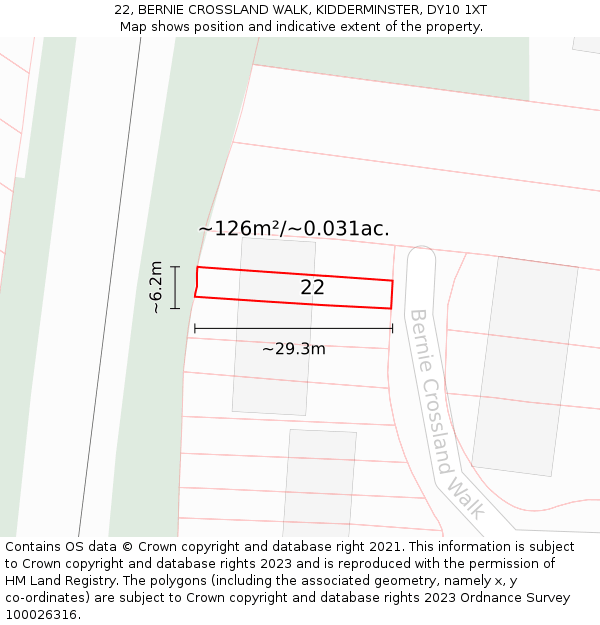 22, BERNIE CROSSLAND WALK, KIDDERMINSTER, DY10 1XT: Plot and title map