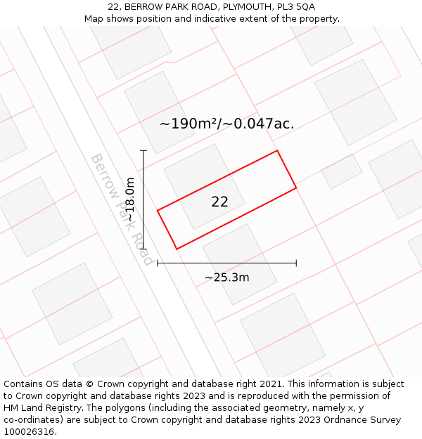 22, BERROW PARK ROAD, PLYMOUTH, PL3 5QA: Plot and title map