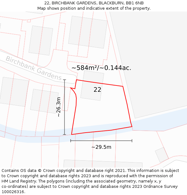 22, BIRCHBANK GARDENS, BLACKBURN, BB1 6NB: Plot and title map