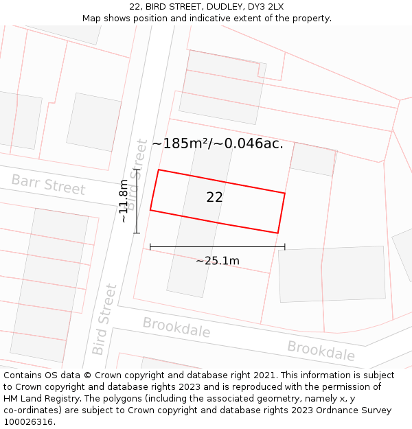 22, BIRD STREET, DUDLEY, DY3 2LX: Plot and title map