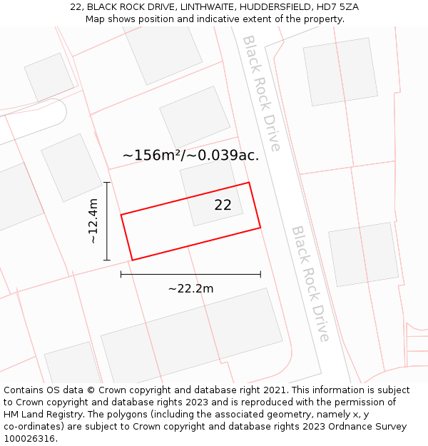 22, BLACK ROCK DRIVE, LINTHWAITE, HUDDERSFIELD, HD7 5ZA: Plot and title map