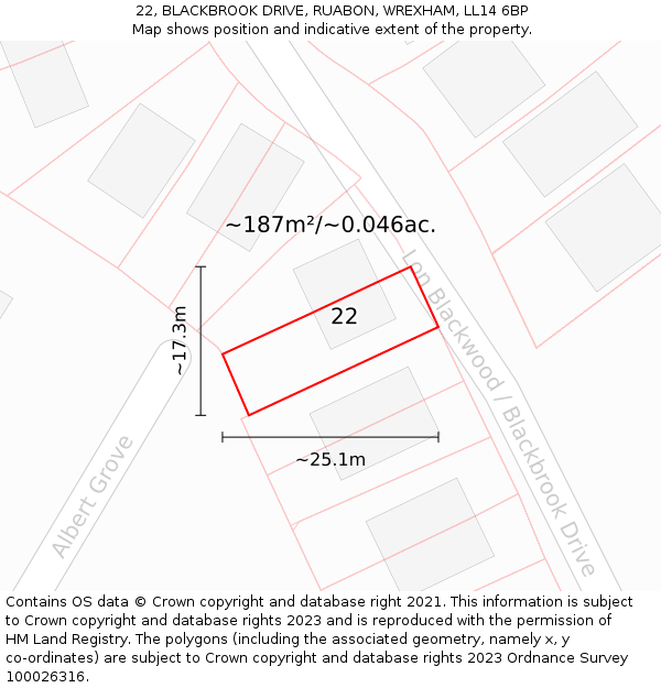 22, BLACKBROOK DRIVE, RUABON, WREXHAM, LL14 6BP: Plot and title map