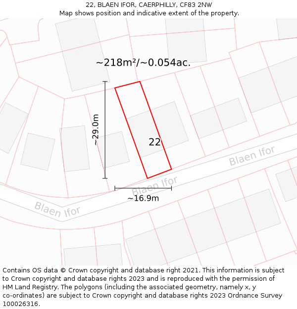 22, BLAEN IFOR, CAERPHILLY, CF83 2NW: Plot and title map