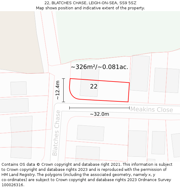 22, BLATCHES CHASE, LEIGH-ON-SEA, SS9 5SZ: Plot and title map